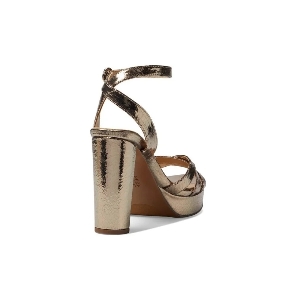 Naturalizer Cracked LEATHER Pumps Platform Dress Sandals 9.5 M Luna Bronze Gold - Picture 6 of 15